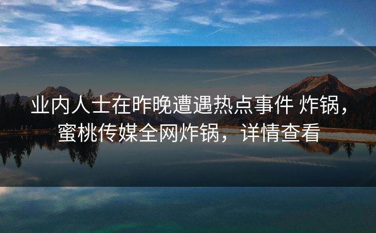 业内人士在昨晚遭遇热点事件 炸锅,蜜桃传媒全网炸锅,详情查看