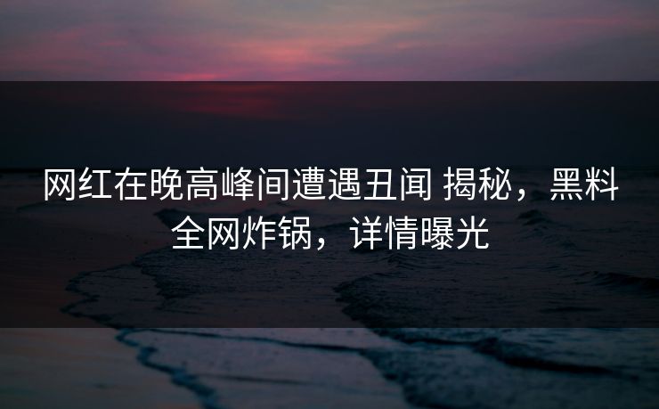 网红在晚高峰间遭遇丑闻 揭秘，黑料全网炸锅，详情曝光
